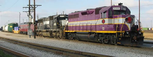 A purple train.