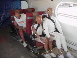 Crash dummies in a train car.