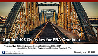 Section 106 Overview for FRA Grantees webinar presentation cover page