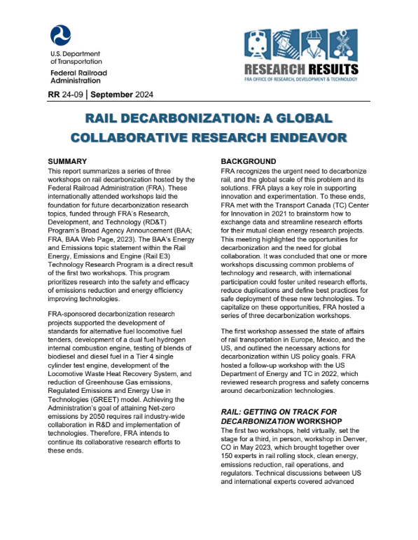 Rail Decarbonization: A Global Collaborative Research Endeavor
